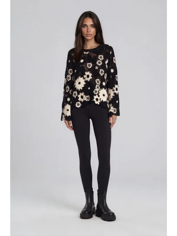 Adore By Wild Curves: Floral Crochet Scalloped Knit Sweater Front