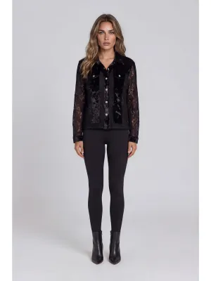 Adore By Wild Curves: Crushed Velvet Black Mesh Sleeve Jacket Front 1