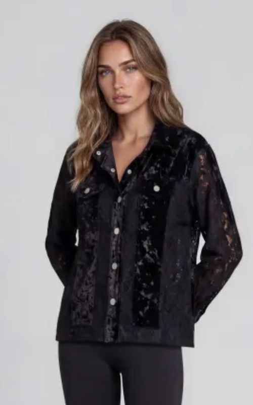 Adore By Wild Curves: Crushed Velvet Black Mesh Sleeve Jacket