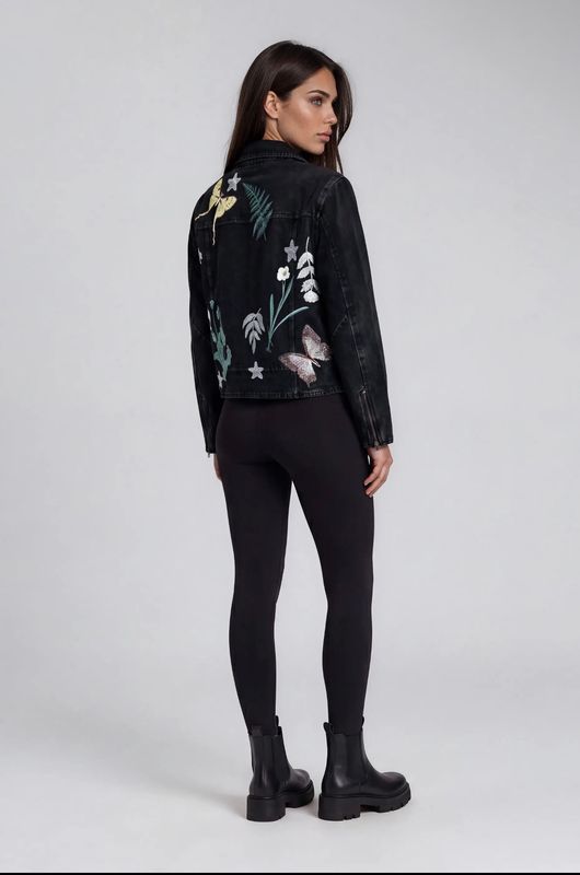 Adore By Wild Curves: Botanical Embroidery Denim Moto Jacket