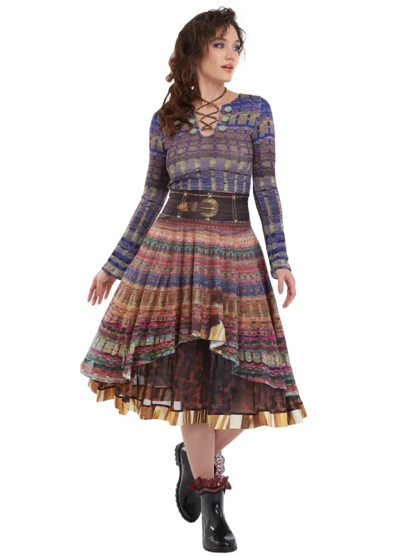 IPNG By Wild Curves: Chocolate Factory Illusion Flared Layered Skirt Front 1