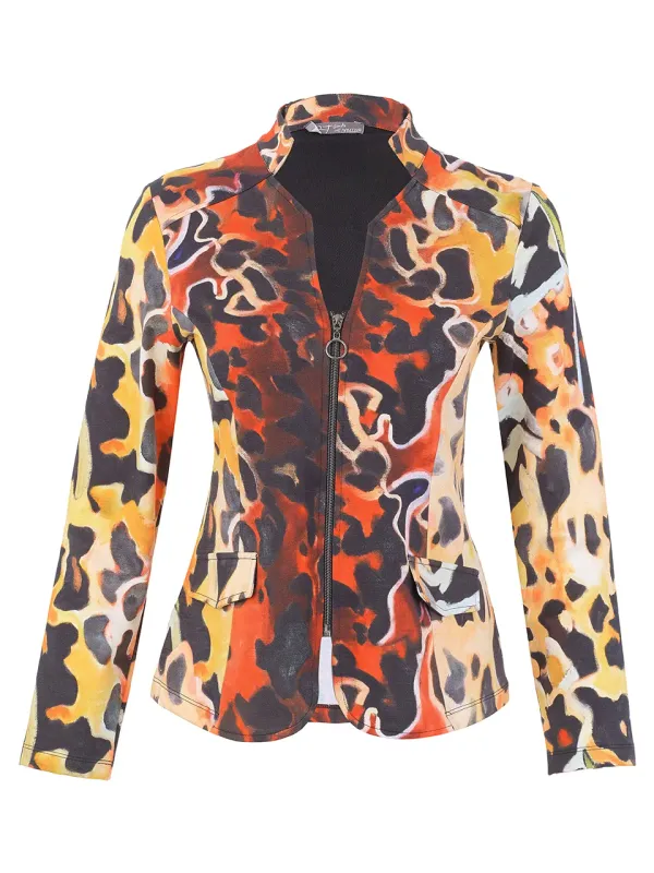 Dolcezza By Wild Curves: Animal Canvas Art Zip Blazer (76718) Dolcezza By Wild Curves: Animal Canvas Art Zip Blazer (76718)