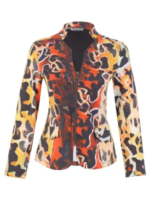 Dolcezza By Wild Curves: Animal Canvas Art Zip Blazer (76718)