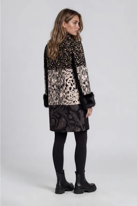 Adore By Wild Curves: Mixed Media Faux Fur Patchwork Coat Back