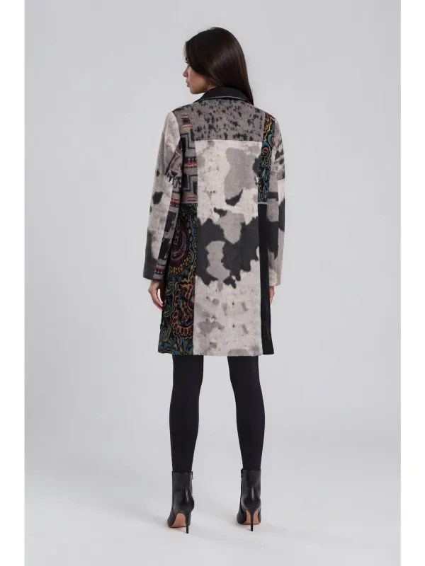 Adore By Wild Curves: Patchwork Print Faux Fur Coat Back