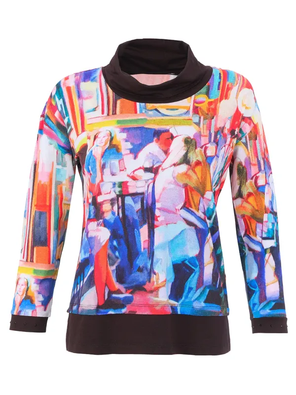 Dolcezza By Wild Curves: Friday Nights Art Cowl Neck Top (76612) Front