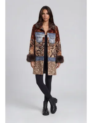 Adore By Wild Curves: Mixed Media Leo Faux Fur Patchwork Coat Front