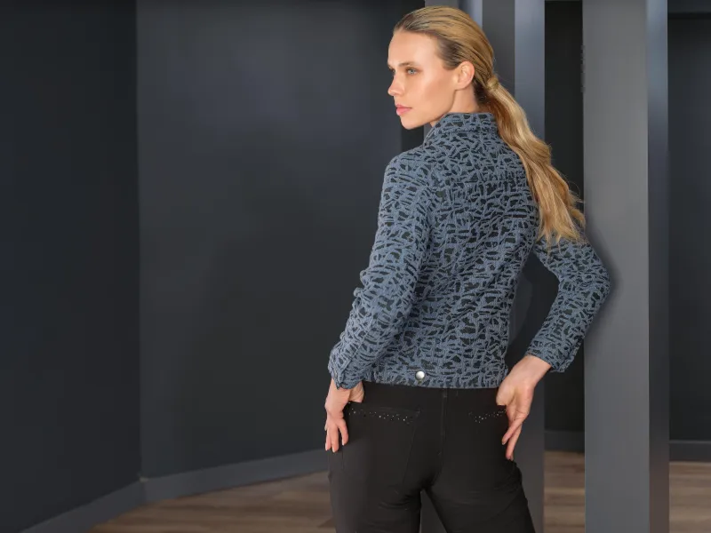 Dolcezza By Wild Curves: Nocturnal Waves Soft Knit Moto Jacket In Indigo (76203) Back