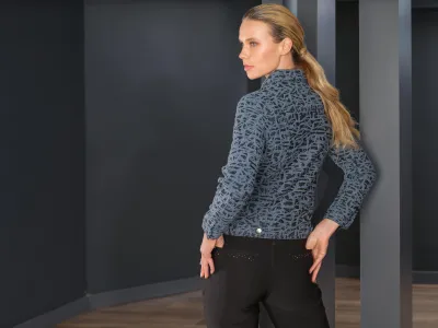 Dolcezza By Wild Curves: Nocturnal Waves Soft Knit Moto Jacket In Indigo (76203) Back