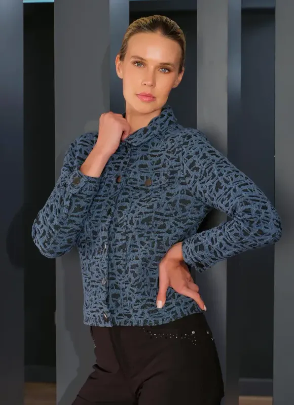 Dolcezza By Wild Curves: Nocturnal Waves Soft Knit Moto Jacket In Indigo (76203)