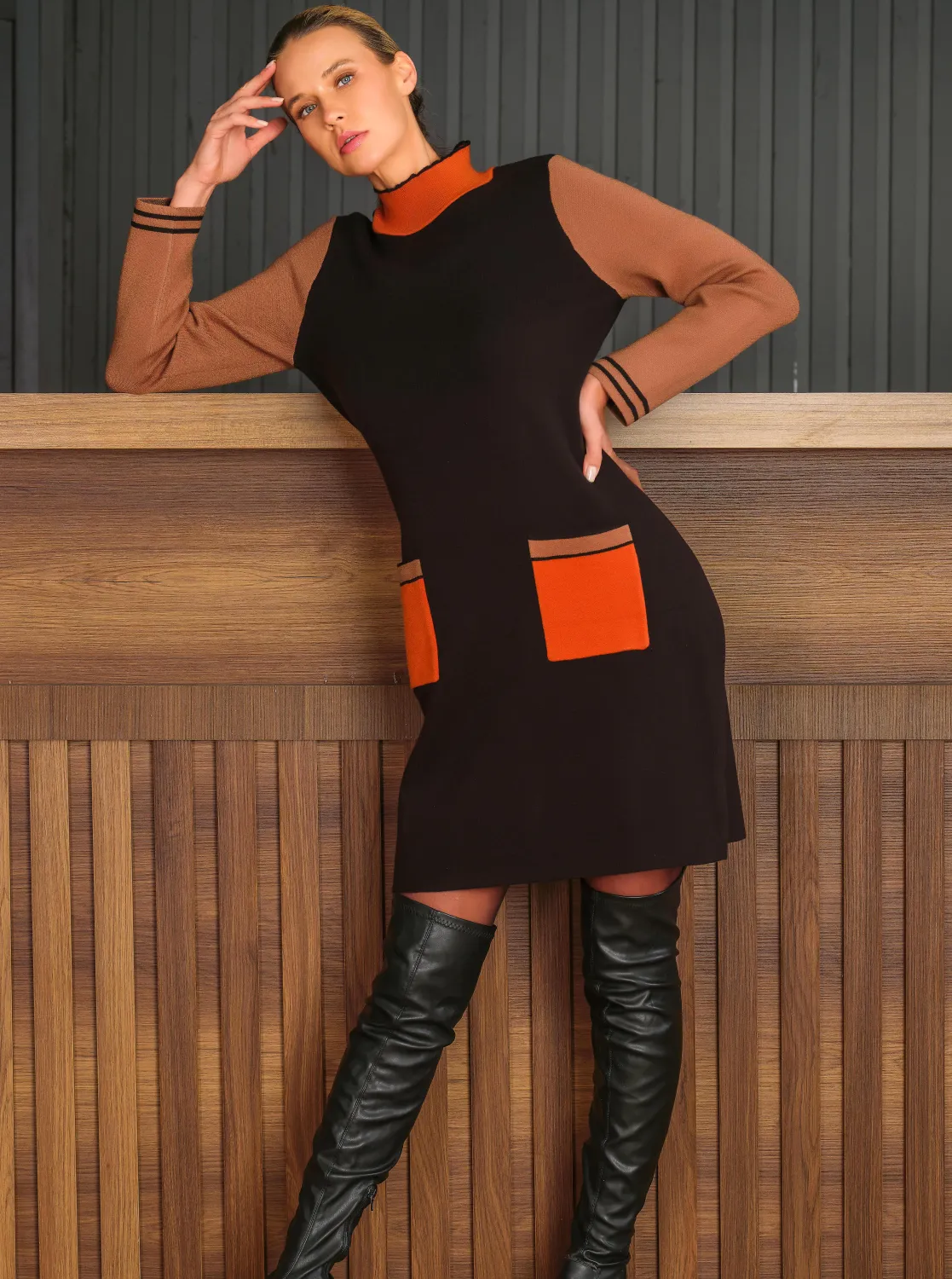Dolcezza By Wild Curves: Color Block Sweater Dress (76306)