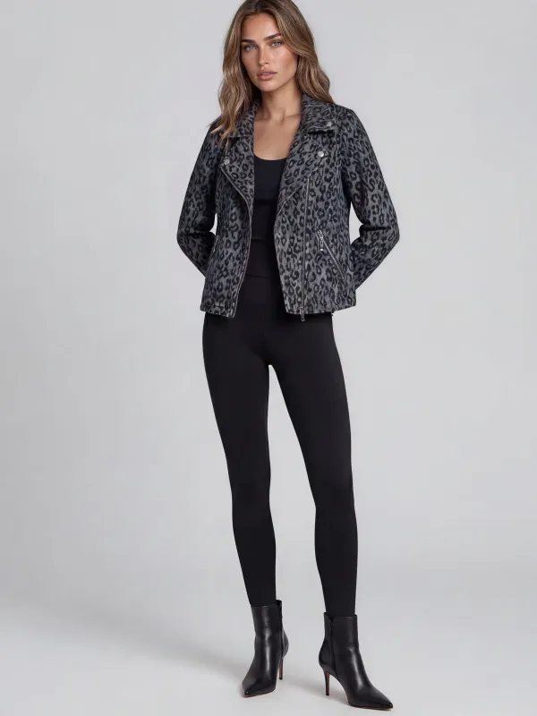 Adore By Wild Curves: Burnout Velvet Leo Soft Denim Moto Jacket