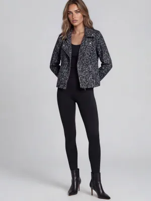 Adore By Wild Curves: Burnout Velvet Leo Soft Denim Moto Jacket