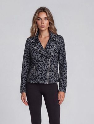 Adore By Wild Curves: Burnout Velvet Leo Soft Denim Moto Jacket