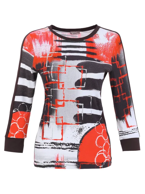 Dolcezza By Wild Curves: Geo Stripes Art Top (76690) Front 1