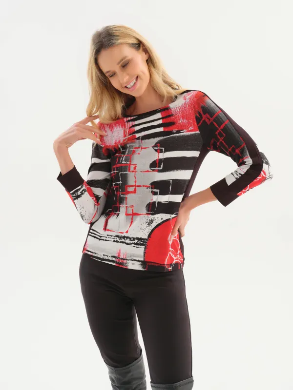 Dolcezza By Wild Curves: Geo Stripes Art Top (76690) Front