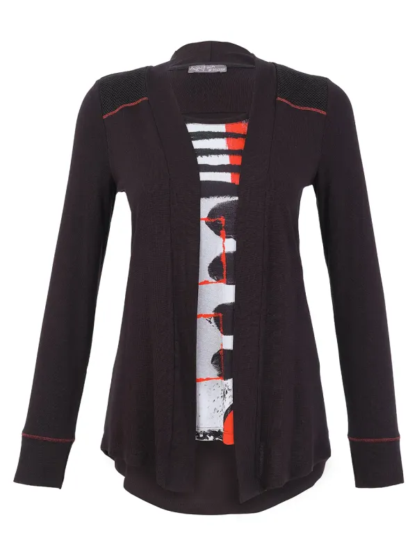 Dolcezza By Wild Curves: Geo Stripes Art 2 In 1 Knit  Cardigan (76692) Front