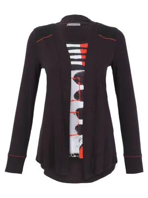 Dolcezza By Wild Curves: Geo Stripes Art 2 In 1 Knit  Cardigan (76692) Front