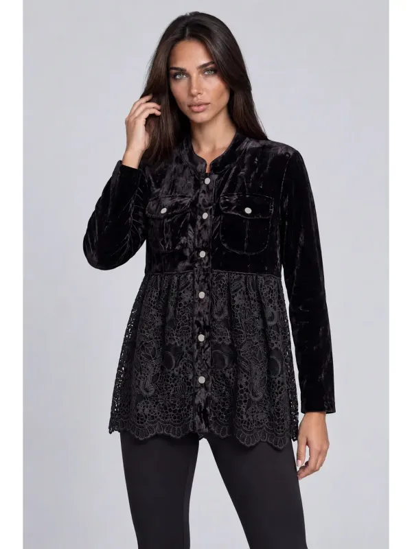 Adore By Wild Curves: Crushed Velvet Shirt Jacket Front
