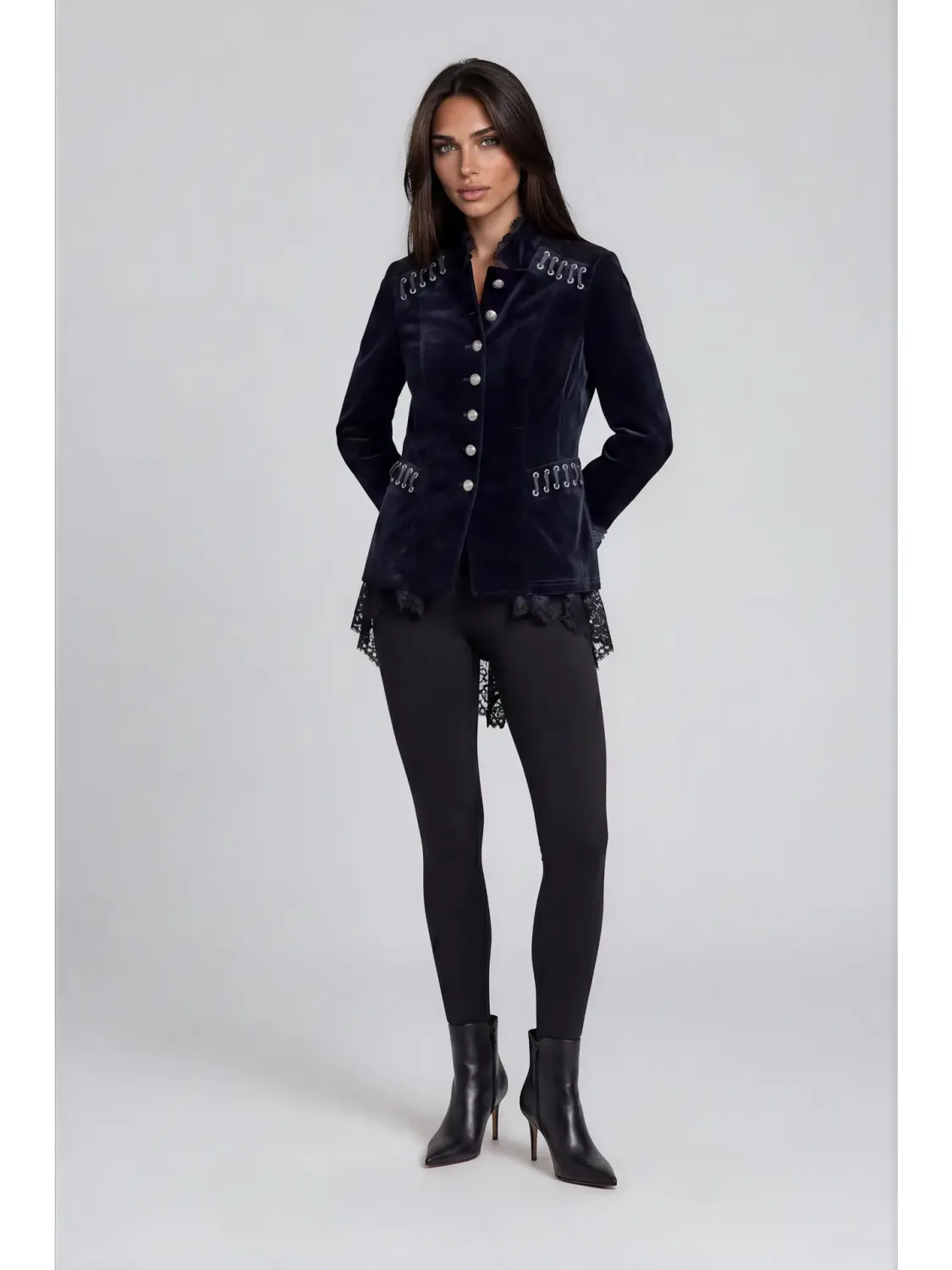 Adore By Wild Curves: Velvet Lace Peplum Jacket Front