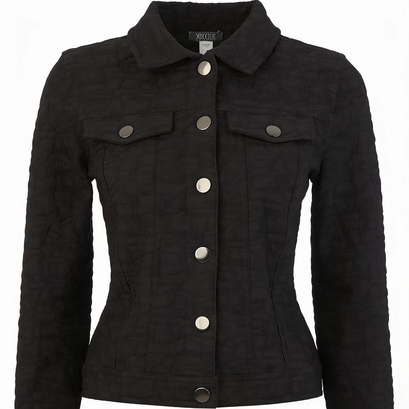 Dolcezza By Wild Curves: Nocturnal Waves Soft Knit Moto Jacket In Black (76203) Dolcezza By Wild Curves: Nocturnal Waves Soft Knit Moto Jacket In Black (76203) Front