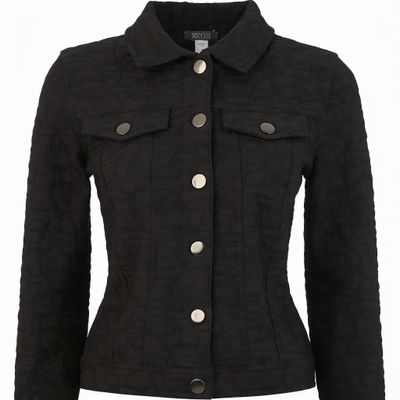 Dolcezza By Wild Curves: Nocturnal Waves Soft Knit Moto Jacket In Black (76203) Front