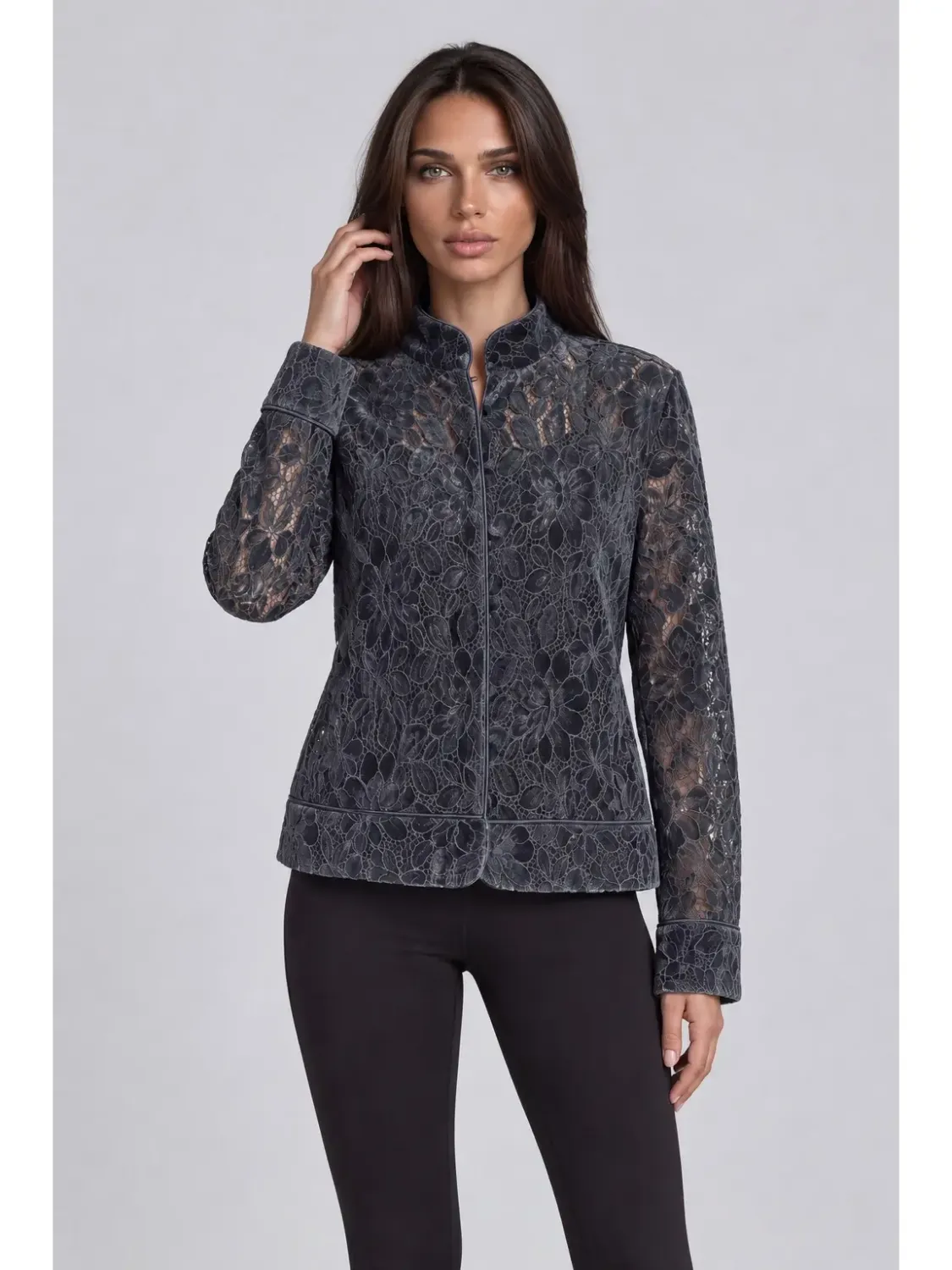 Adore By Wild Curves: Floral Velvet Lace Jacket Front