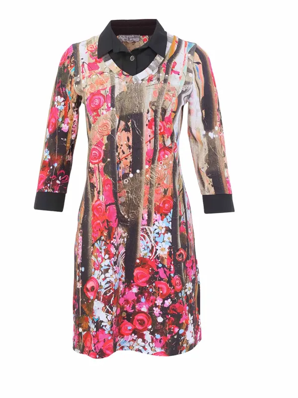 Dolcezza by Wild Curves: Wild Forest Rose Art Layered Shirt Dress (76674) Front 1