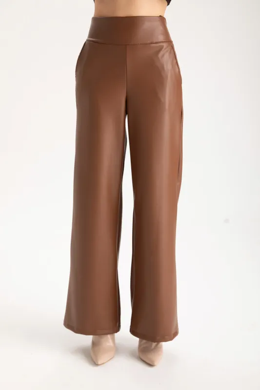 Isle Apparel By Wild Curves: Kate Wide Leg Vegan Leather Pant Front