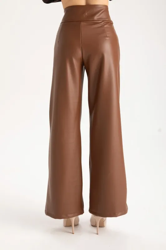 Isle Apparel By Wild Curves: Kate Wide Leg Vegan Leather Pant Back 1