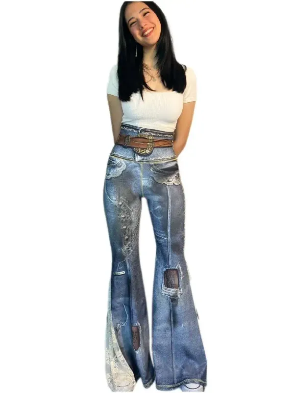 IPNG By Wild Curves: Looks Like Denim Illusion Flared Pant Front