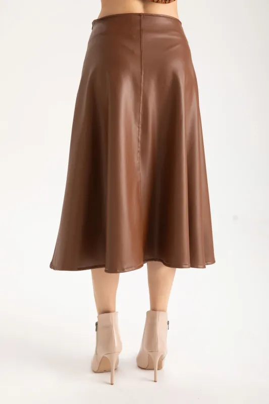 Isle Apparel By Wild Curves: Chestnut Godet Vegan Leather Skirt Back