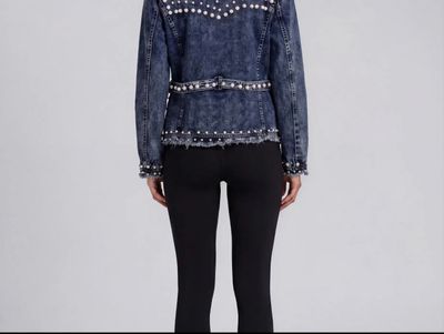 Adore By Wild Curves: Pearl Embellished Denim Zip Jacket