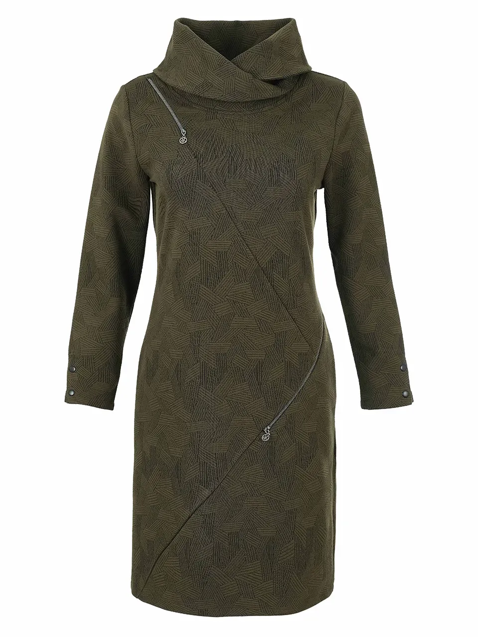 Dolcezza By Wild Curves: Shadow Grid Dress In Khaki (76218) Front