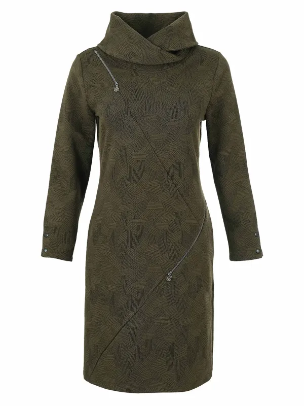 Dolcezza By Wild Curves: Shadow Grid Dress In Khaki (76218) Front