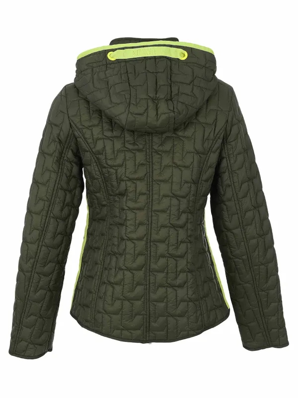 Dolcezza By Wild Curves: Quilted Hooded Jacket In Khaki (76803) Back