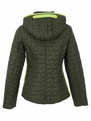 Dolcezza By Wild Curves: Quilted Hooded Jacket In Khaki (76803) Back