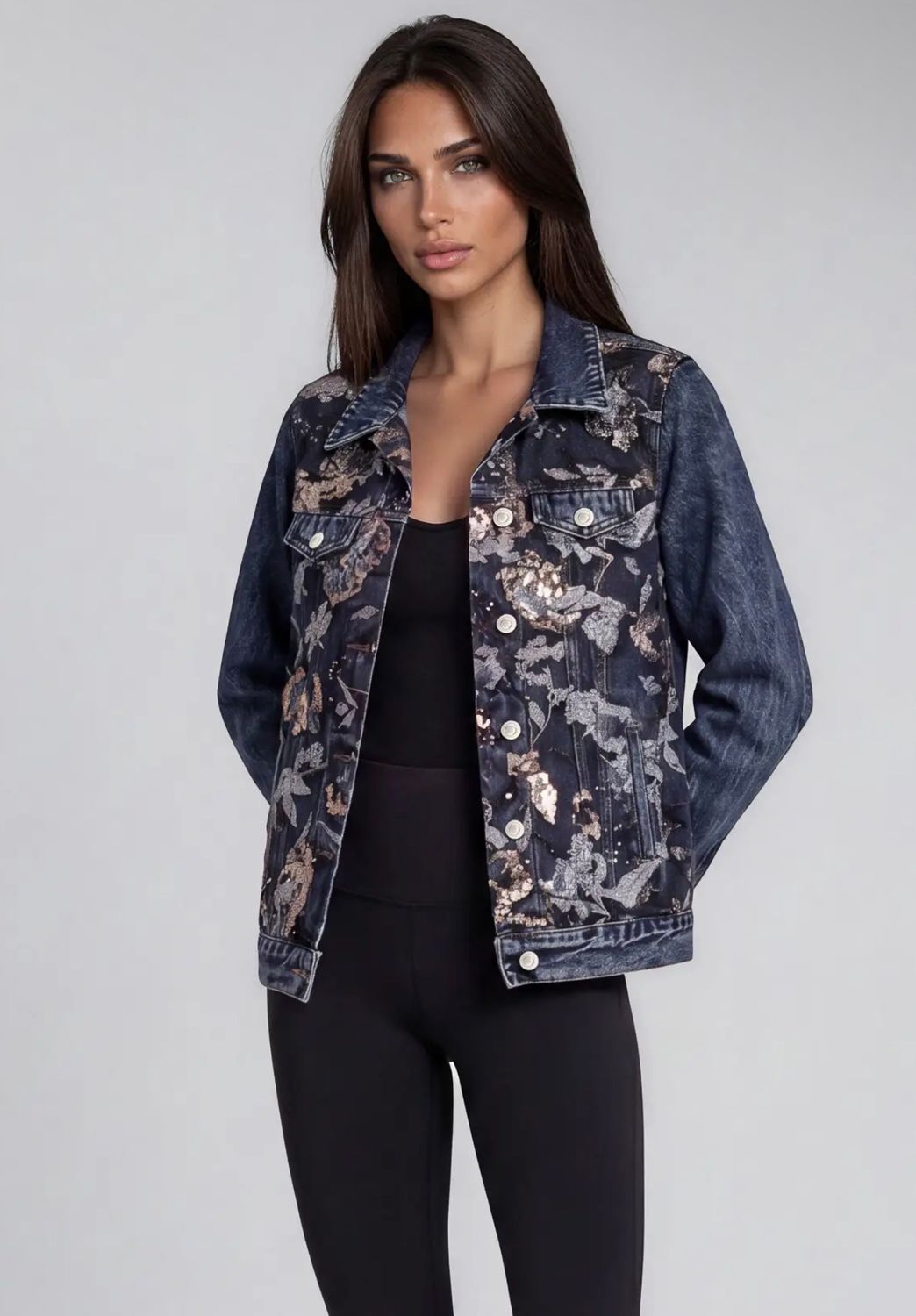 Adore By Wild Curves: Embroidered Sequin Denim Jacket