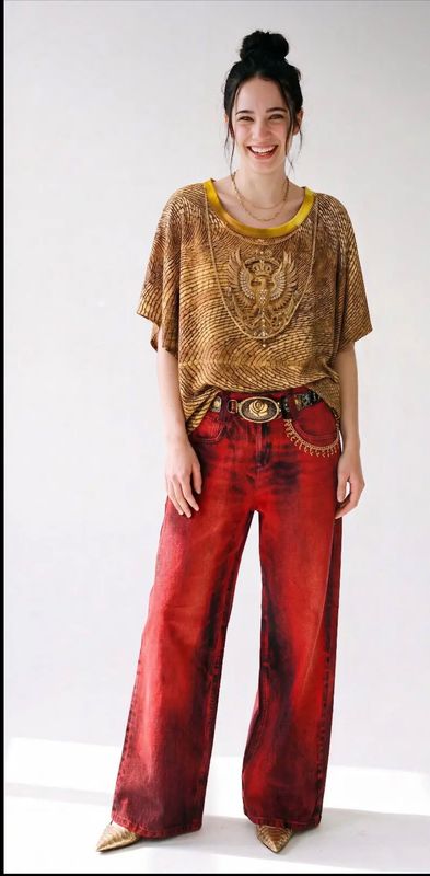 IPNG By Wild Curves: Red Denim Illusion Wide Leg Pants