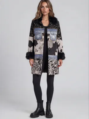 Adore By Wild Curves: Monochromatic  Mixed Faux Fur Patchwork Coat Front