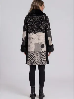Adore By Wild Curves: Monochromatic  Mixed Faux Fur Patchwork Coat Back