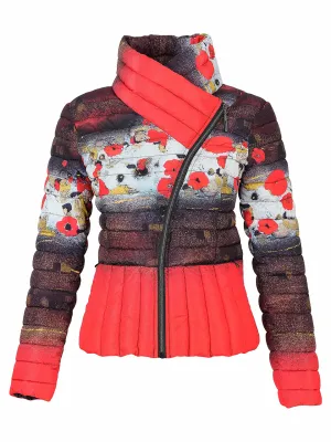Dolcezza By Wild Curves: Painted Poppies Art Puffer Jacket (76826) Front 1
