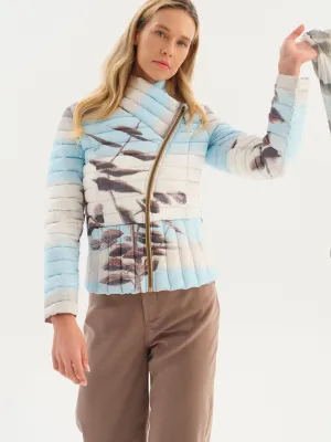 Dolcezza By Wild Curves: Winter Beach Art Quilted Puffer Jacket (76827) Front