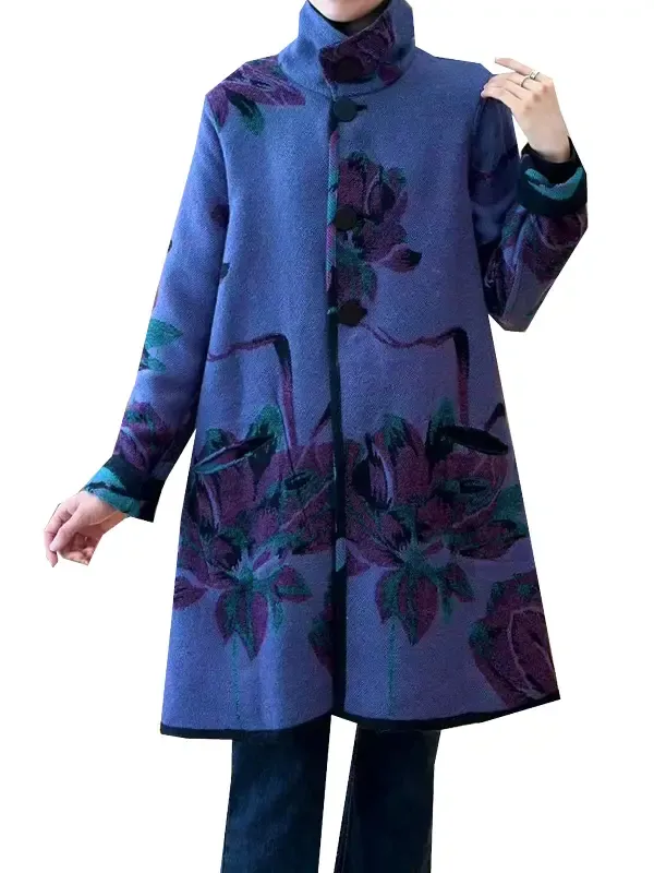Winding River By Wild Curves: Purple Lotus Flared Reversible Coat Front