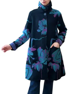 Winding River By Wild Curves: Purple Lotus Flared Reversible Coat Front 2