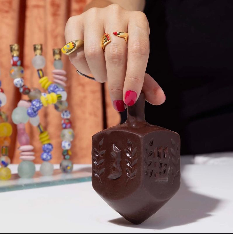 Fine & Raw By Wild Curves: Mega Chocolate Dreidel (70% Dark Chocolate Organic, Kosher) Front 1