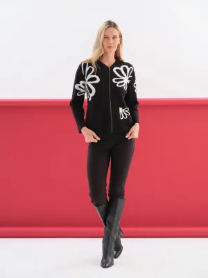 Dolcezza By Wild Curves: Flower Sketch Knit Hoodie Zip Up (76307) Front