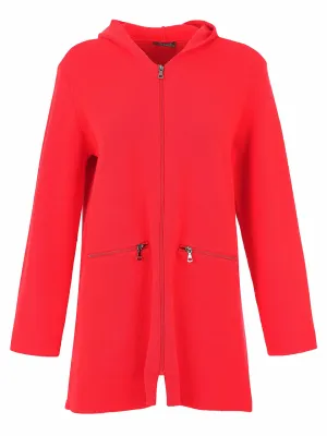 Dolcezza By Wild Curves: Zipped Sweater Cardigan In Red (76304) Front 1