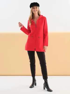 Dolcezza By Wild Curves: Zipped Sweater Cardigan In Red (76304) Front