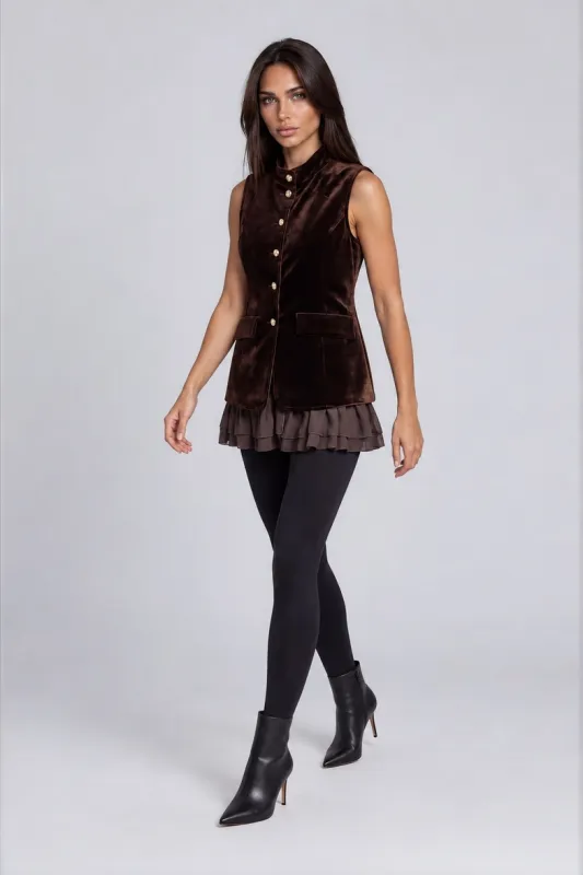 Adore By Wild Curves: Sleeveless Velvet Tunic with Layered Chiffon Hem Front 1